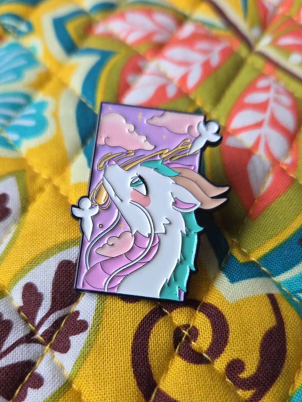 Pastel Dragon Enamel Pin - White, Pink & Teal Accent Studio Ghibli Spirited Away